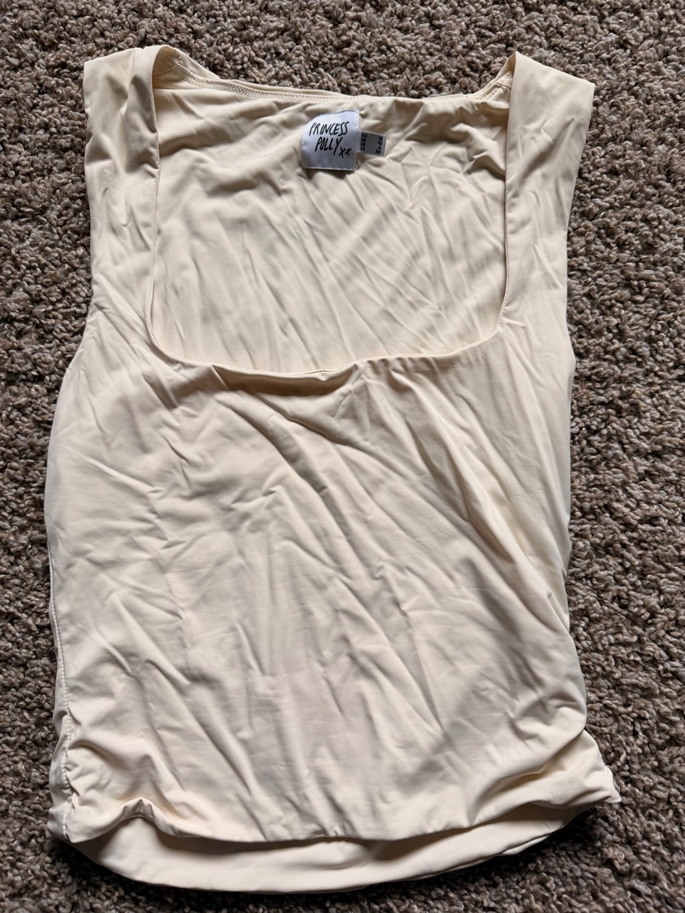 Princess Polly Cream Square Neck Tank cropped Top